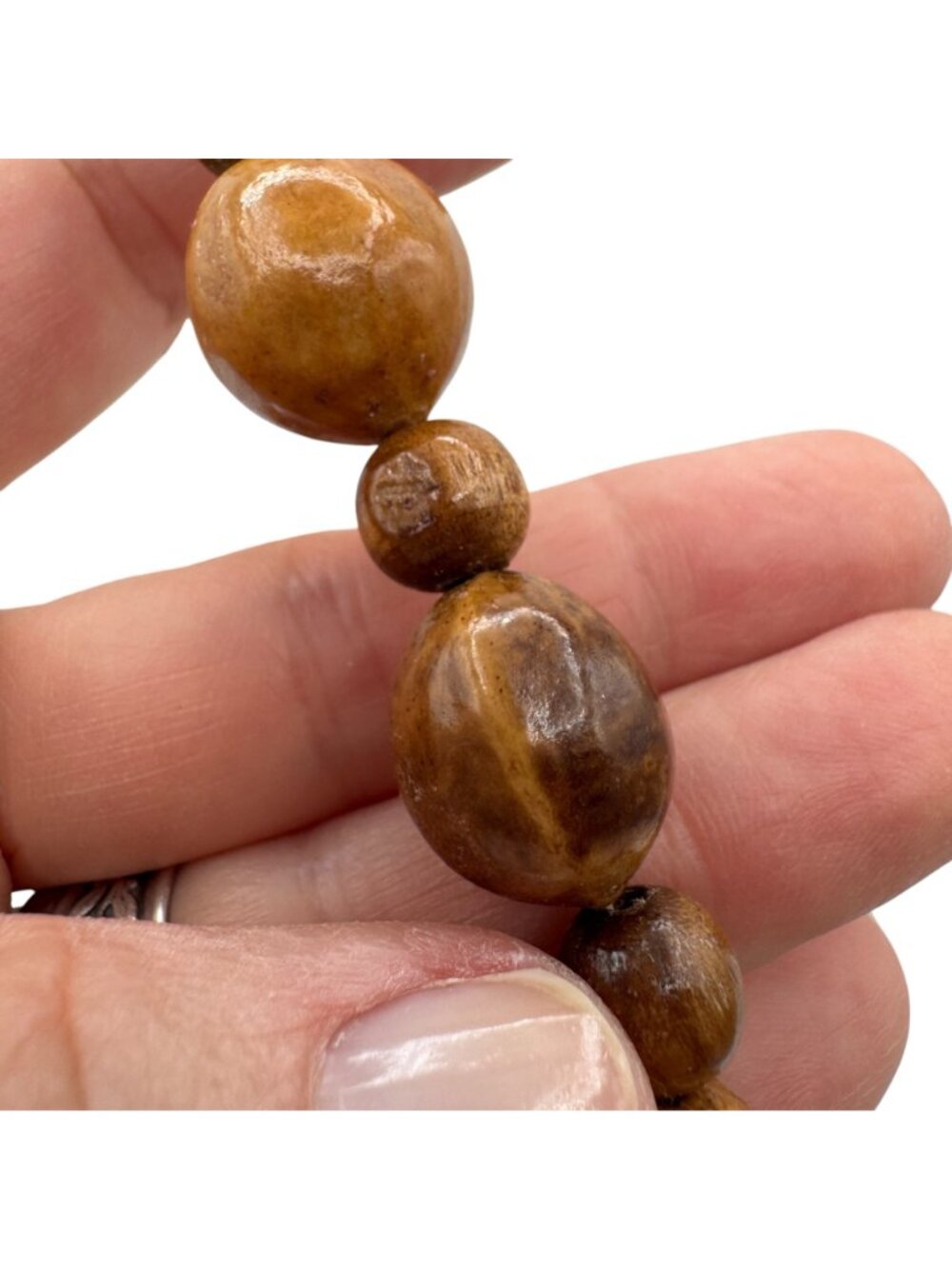 Vintage 1970s Wood Bead Necklace Bracelet Lot 7pcs BOHO Retro Natural - Picture 15 of 16